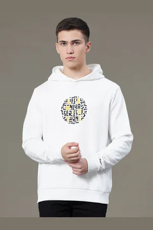 Red Tape Men Off Graphic Print Fleece Baggy Fit Hoodie