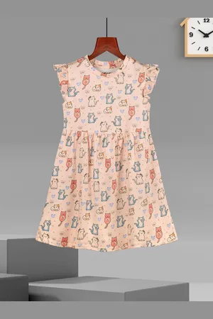 HELLCAT Girls Conversational Printed Cotton A-Line Knee Length Dress