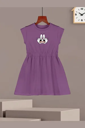 HELLCAT Girls Cotton Printed Cap Sleeves Fit and Flare Dress