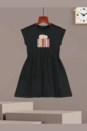 HELLCAT Girls Graphic Printed Cotton Fit & Flare Dress