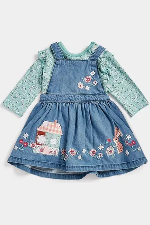 Mothercare Infant Girls Printed Full Sleeves Dungaree Pinafore Dress