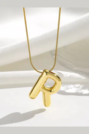 DIVASTRI Gold-Plated Anti-Tarnish R Initial Alphabet Stainless Steel Pendant With Chain