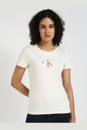 Calvin Klein Women Typography Printed Round Neck Cotton Slim Fit T-shirt