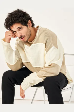 Styli Men Tonal Color blocked Oversized Fit Crew Neck Sweater