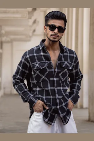 Powerlook Men Spread Collar Tartan Checked Cotton Casual Shirt
