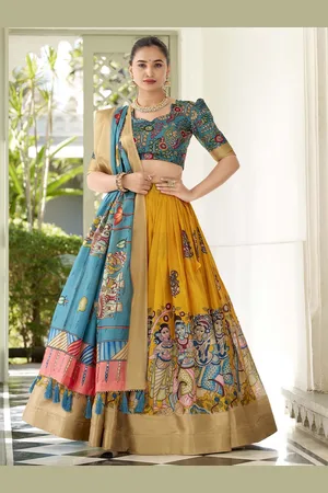 LOOKNBOOK ART Kalamkari Printed Ready to Wear Lehenga & Unstitched Blouse With Dupatta