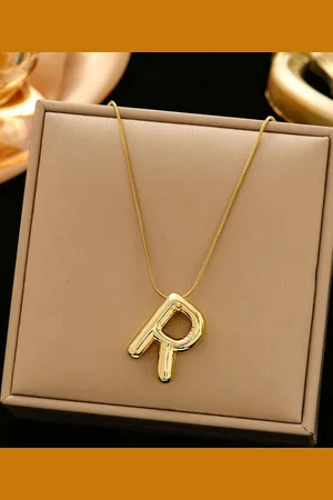 DIVASTRI Gold-Plated Anti-Tarnish R Initial Alphabet Stainless Steel Pendant With Chain