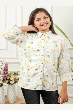 BAESD Girls Floral Printed Shirt Collar Shirt Style Top