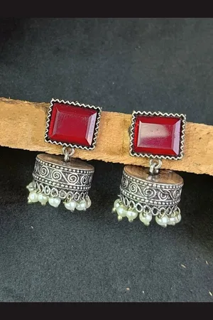 Efulgenz Rhodium Plated Crystals Studded Contemporary Drop Earrings