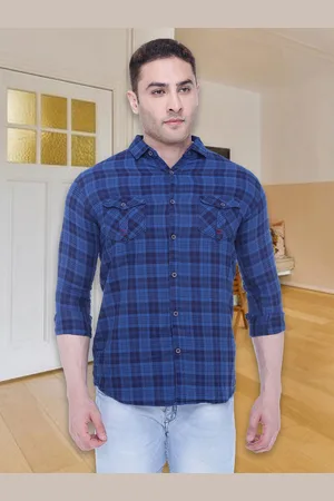 Kuons Avenue Men Blue Slim Fit Tartan Checked Casual Shirt