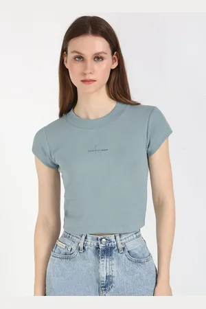 Calvin Klein Women Typography Printed Round Neck Cotton T-shirt