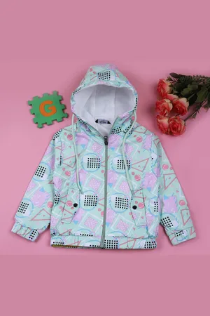 V-Mart Girls Hooded Geometric Printed Cotton Casual Bomber Jacket
