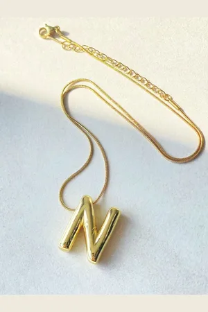 DIVASTRI Gold-Plated Stainless Steel Anti-Tarnish N Initial Alphabet Pendant With Chain