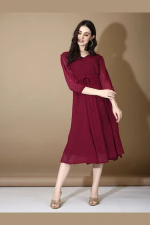 Ethnic Yard Printed V-Neck Georgette A-Line Midi Dress
