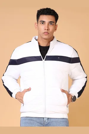 V-Mart Men Mock Collar Striped Cotton Casual Puffer Jacket