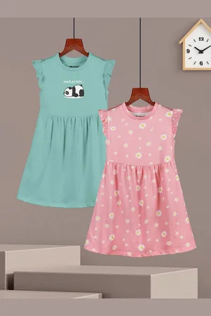 HELLCAT Girls Pack of 2 Graphic Printed Cotton A-Line Knee Length Dress
