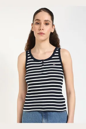 Tommy Hilfiger Women Striped Shoulder Straps Sleeveless Cotton Tank Top