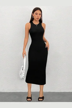 BAESD Women Round Neck Bodycon Midi Dress