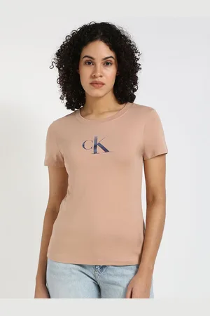 Calvin Klein Women Typography Printed Round Neck Cotton Slim Fit T-shirt