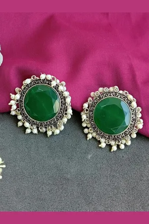 Efulgenz Rhodium Plated Crystals Studded Contemporary Studs Earrings