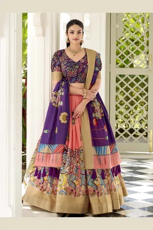 LOOKNBOOK ART Kalamkari Printed Semi-Stitched Lehenga & Unstitched Blouse With Dupatta
