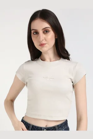 Calvin Klein Women Typography Printed Round Neck Cotton T-shirt