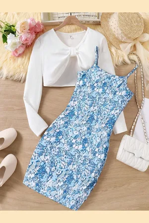 BAESD Girls Floral Printed Bodycon Shoulder Straps Maxi Dress