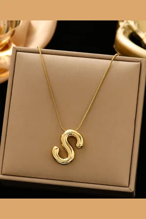DIVASTRI Gold-Plated Anti-Tarnish S Initial Alphabet Stainless Steel Pendant With Chain