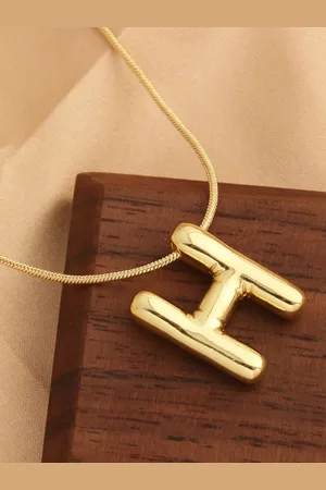 DIVASTRI Gold-Plated Anti-Tarnish H Initial Alphabet Stainless Steel Pendant With Chain