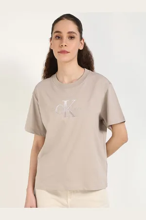 Calvin Klein Women Graphic Printed Round Neck Cotton Relaxed Fit T-shirt