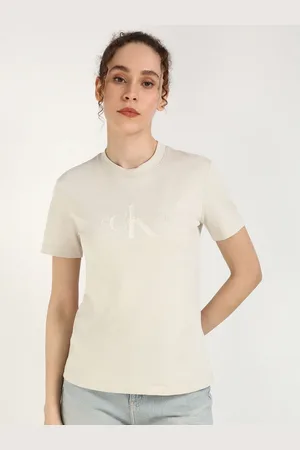 Calvin Klein Women Typography Printed Round Neck Cotton T-shirt