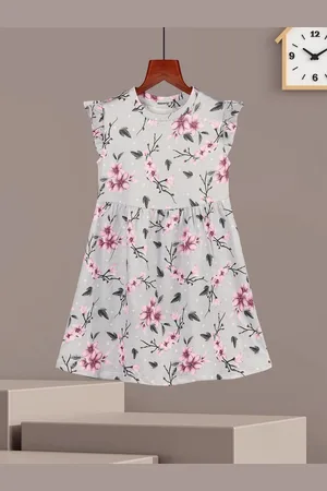 HELLCAT Girls Floral Printed A-Line Cotton Dress