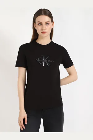 Calvin Klein Women Typography Printed Round Neck Cotton T-shirt
