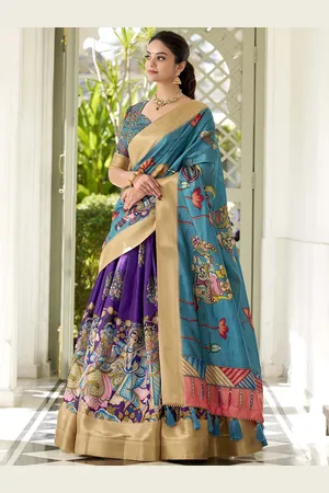 LOOKNBOOK ART Kalamkari Printed Ready to Wear Lehenga & Unstitched Blouse With Dupatta