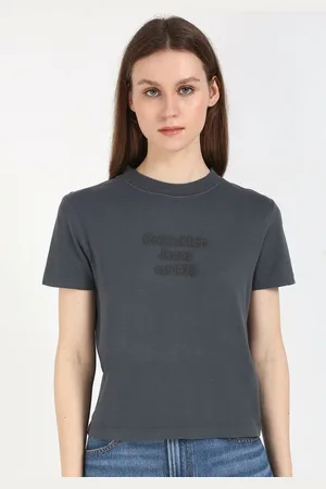 Calvin Klein Women Typography Printed Round Neck Cotton T-shirt