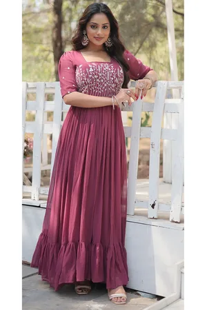 Ethnic Yard Georgette Embroidered Gathered Maxi Dress
