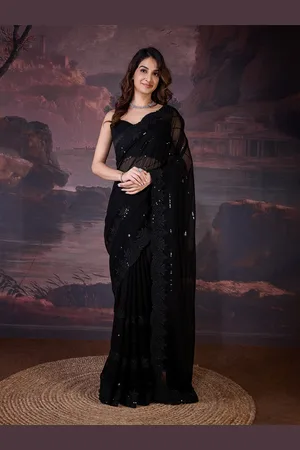 Trendmalls Sequin Embellished Pure Georgette Saree