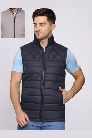 Mark Men Mock Collar Solid Casual Padded Reversible Jacket