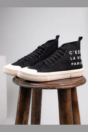 Styli Men High Top Slogan Printed Casual Canvas Sneakers