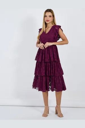 Styli Women V-Neck Ruffle Sleeves Tiered Midi Dress