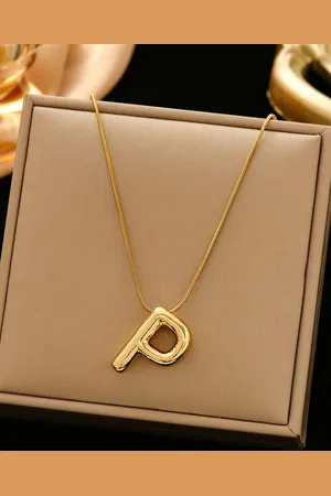 DIVASTRI Gold-Plated Anti-Tarnish P Initial Alphabet Stainless Steel Pendant With Chain