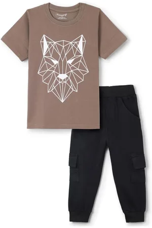 FUNKRAFTS Boys Printed Short Sleeves Pure Cotton T-shirt With Joggers