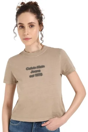 Calvin Klein Women Typography Printed Round Neck Cotton T-shirt