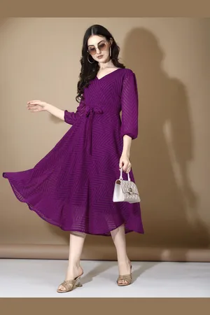 Ethnic Yard Printed Georgette A-Line Midi Dress Comes with a belt