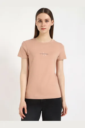 Calvin Klein Women Brand Logo Printed Round Neck Cotton Slim Fit T-shirt