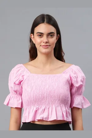 DressBerry Women Pure Cotton Puff Sleeve Cotton Crop Top