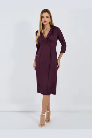 Styli Women Notched Lapel Collar Jacquard Satin Midi Blazer Dress
