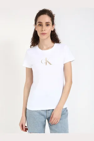 Calvin Klein Women Typography Printed Round Neck Cotton T-shirt