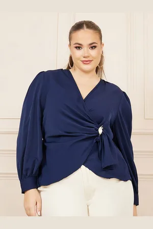Styli Women Plus Solid Metal Buckle Detail Wrap Top