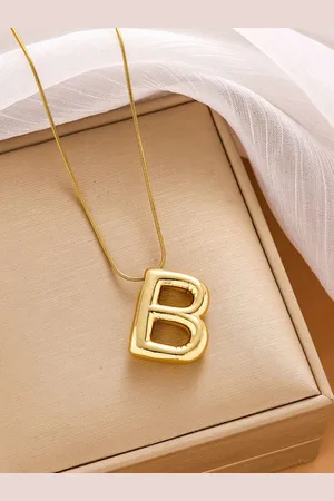 DIVASTRI Gold-Plated Anti-Tarnish B Initial Alphabet Stainless Steel Pendant With Chain